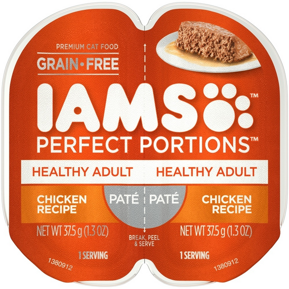 Iams Perfect Portions Healthy Adult Chicken Pate Wet Cat Food Tray