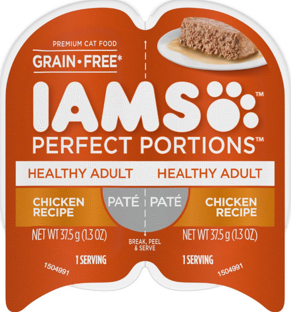 Iams Perfect Portions Healthy Adult Chicken Pate Wet Cat Food Tray
