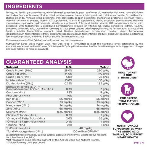 NutriSource Grain Free Large Breed Puppy Recipe Dry Dog Food