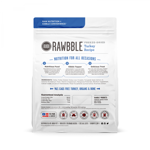 Bixbi Rawbble Freeze Dried Turkey Dog Food