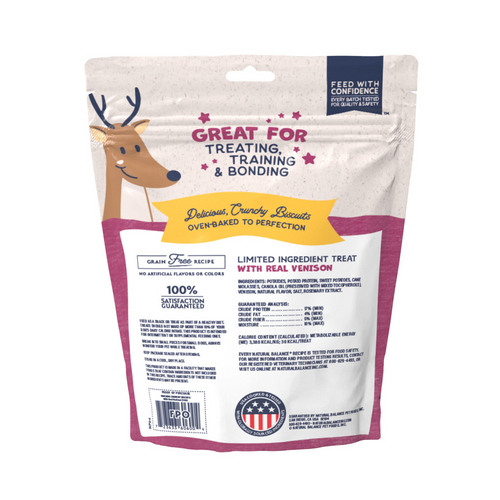 Natural Balance Rewards Crunchy Biscuits Dog Treats for Small Breeds with Real Venison