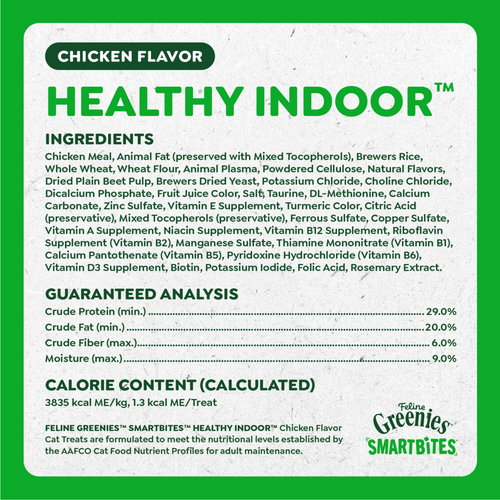 Greenies Feline SmartBites Healthy Indoor Natural Chicken Flavor Soft & Crunchy Adult Cat Treats