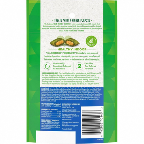 Greenies Feline SmartBites Healthy Indoor Natural Tuna Flavor Soft & Crunchy Adult Cat Treats