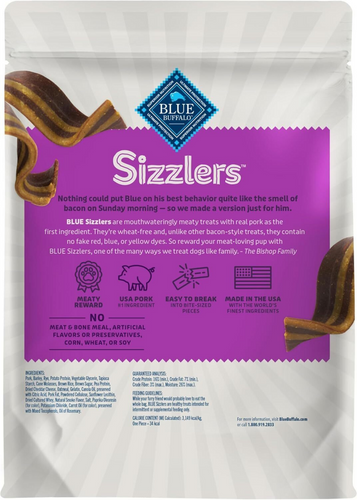 Blue Buffalo Sizzlers Natural Soft Dog Treats, Bacon-Style Soft-Moist Dog Treats with Real USA Pork, Original Flavor