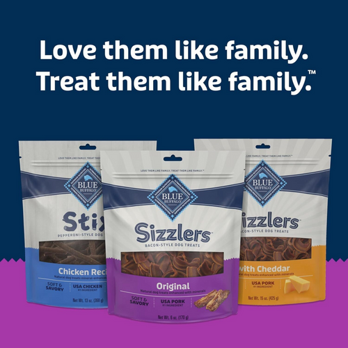 Blue Buffalo Sizzlers Natural Soft Dog Treats, Bacon-Style Soft-Moist Dog Treats with Real USA Pork, Original Flavor