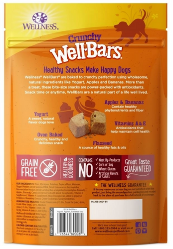 Wellness Natural Grain Free Wellbars Crunchy Yogurt, Apples and Bananas Recipe Dog Treats