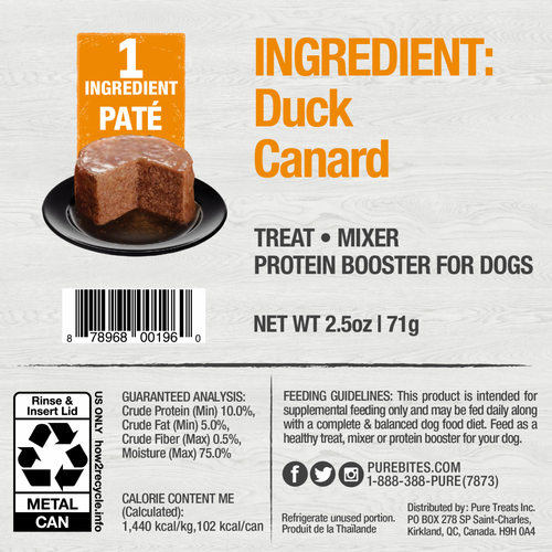 PureBites 100% Pure Duck Pate Dog Treat