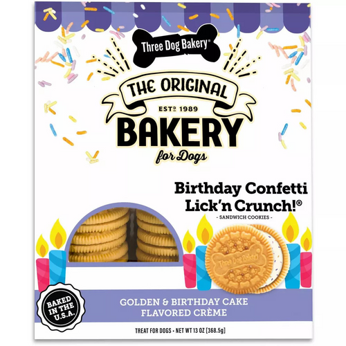 Three Dog Bakery Lick'n Crunch Birthday Confetti Golden Birthday Cake Flavored Filling