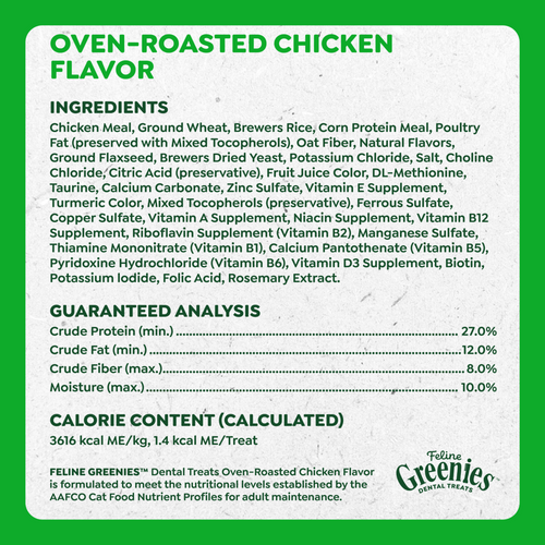 Feline Greenies Adult Dental Oven Roasted Chicken Flavor Cat Treats
