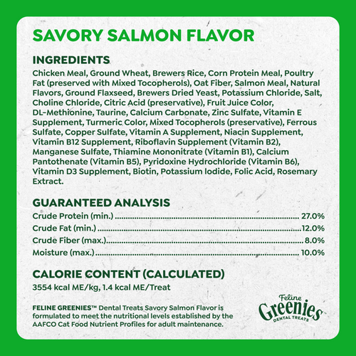 Feline Greenies Adult Dental Savory Salmon Flavor Cat Treats