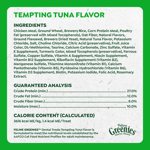 Feline Greenies Adult Dental Tempting Tuna Flavor Cat Treats