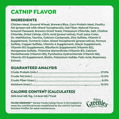 Feline Greenies Adult Natural Dental Care Catnip Flavor Cat Treats