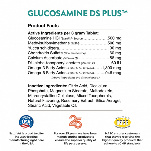 NaturVet Moderate Care Glucosamine DS Plus Soft Chews Joint Supplement for Dogs