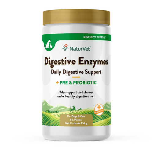 NaturVet Digestive Enzymes Powder with Prebiotics and Probiotics for Dogs and Cats