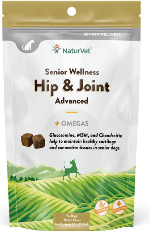 NaturVet Senior Hip and Joint Advanced Plus Omegas Soft Chews for Dogs