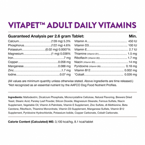 NaturVet VitaPet Adult Daily Vitamin Plus Breath Aid Chewable Tablets for Dogs