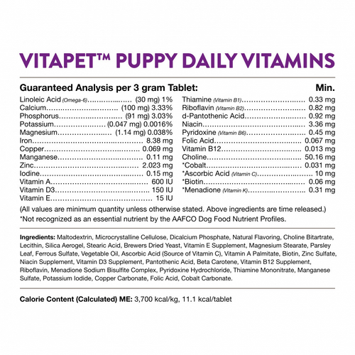 NaturVet VitaPet Puppy Daily Vitamins + Breath Aid Chewable Tablets for Dogs