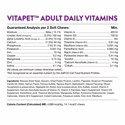 NaturVet VitaPet Adult Daily Vitamin Plus Omegas Aid Chewable Tablets for Cats