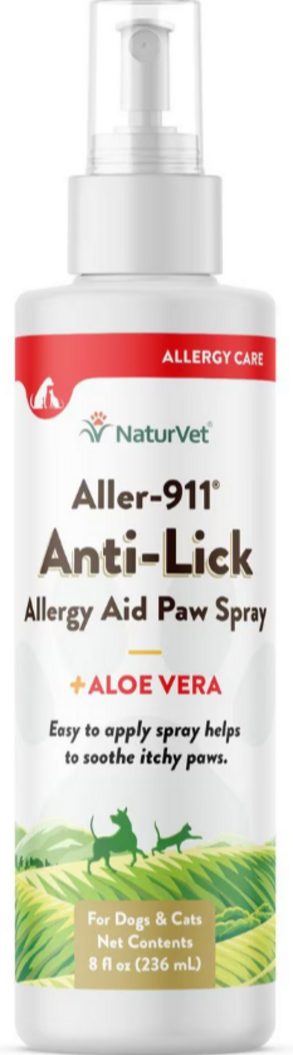 NaturVet Aller-911 Anti-Lick + Plus Aloe Vera Allergy Aid Spray for Dogs and Cats