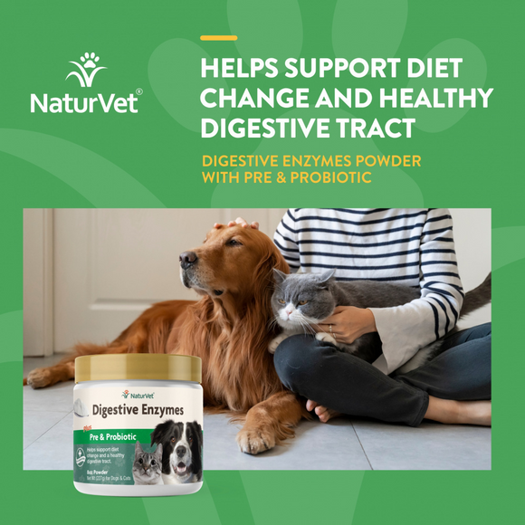 NaturVet Advanced Vet Strength PB6 Probiotics & Enzymes Sensitive Stomach & Digestive Aid Powder for Dogs & Cats