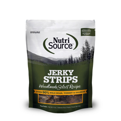 Nutrisource Woodlands Select Jerky Strips 90% Wild Boar, Turkey, & Salmon Grain Free Dog Treats