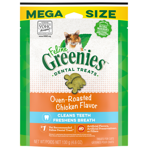 Feline Greenies Adult Natural Dental Care Oven Roasted Chicken Flavor Cat Treats