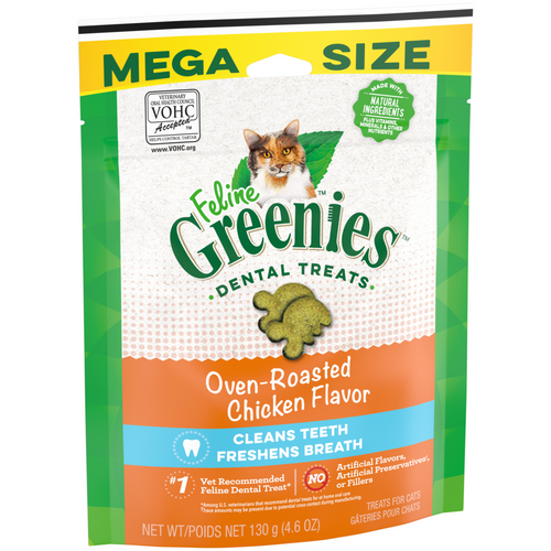 Feline Greenies Adult Natural Dental Care Oven Roasted Chicken Flavor Cat Treats