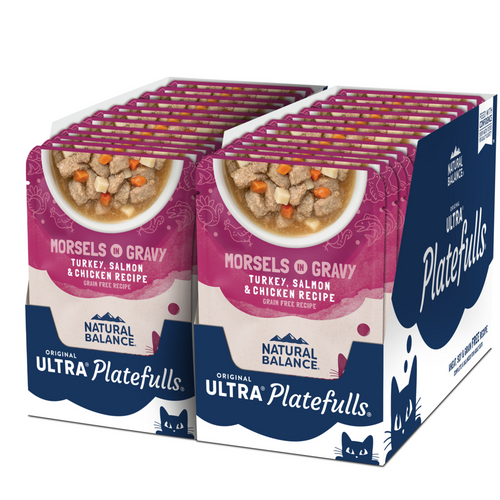 Natural Balance Original Ultra Platefulls Wet Cat Food, Turkey, Salmon & Chicken Morsels in Gravy Recipe