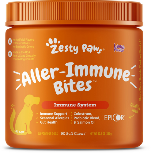 Zesty Paws Aller-Immune Bites for Seasonal Allergies Lamb Flavor Immune Function   Sensitive Skin & Gut Health for Dogs