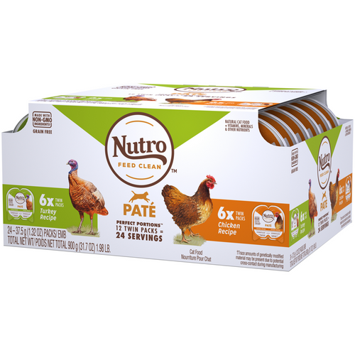 Nutro Perfect Portions Grain Free Turkey Pate and Chicken Pate Wet Cat Food Tray Variety Pack