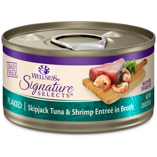 Wellness Signature Selects Grain Free Natural Skipjack Tuna with Shrimp Entree in Broth Wet Canned Cat Food