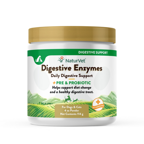 NaturVet Digestive Enzymes Powder with Prebiotics and Probiotics for Dogs and Cats