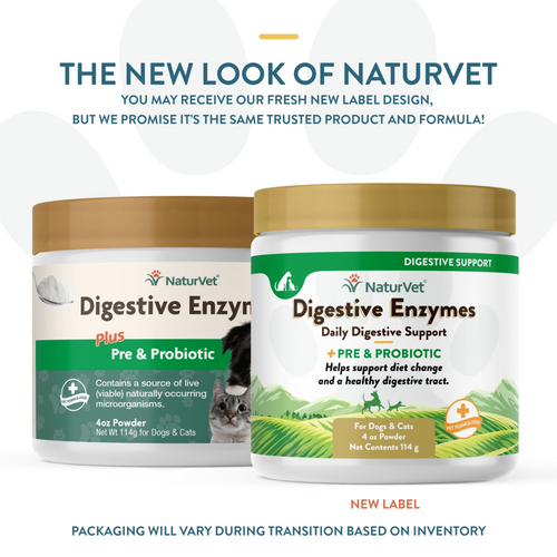 NaturVet Digestive Enzymes Powder with Prebiotics and Probiotics for Dogs and Cats