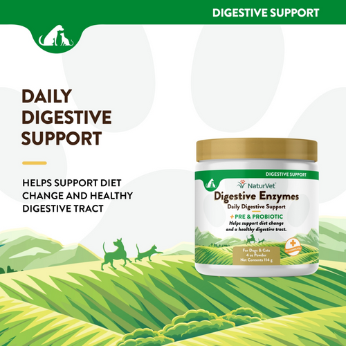 NaturVet Digestive Enzymes Powder with Prebiotics and Probiotics for Dogs and Cats