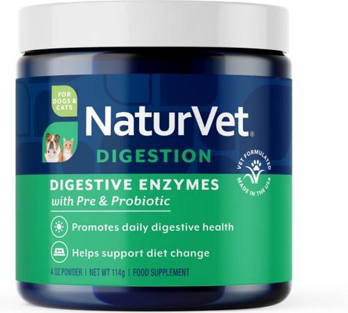 NaturVet Digestive Enzymes Powder with Prebiotics and Probiotics for Dogs and Cats