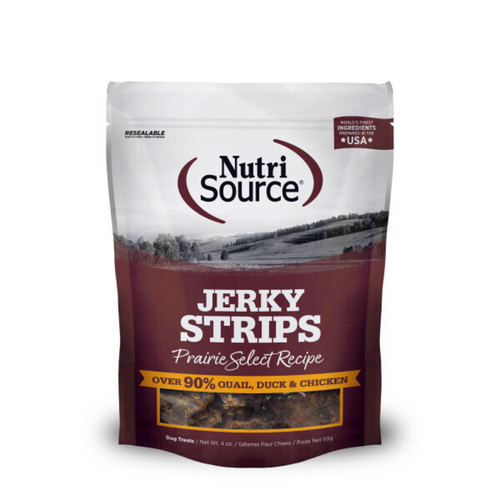 Nutrisource Prairie Select Jerky Strips 90% Quail, Duck, & Chicken Grain Free Treats