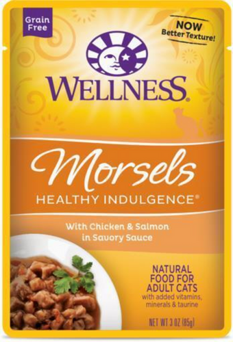 Wellness Healthy Indulgence Natural Grain Free Morsels with Chicken and Salmon in Savory Sauce Cat Food Pouch
