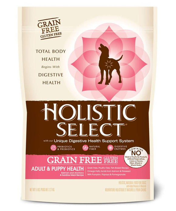 Holistic Select Natural Grain Free Adult and Puppy Salmon, Anchovy, and Sardine Meal Recipe Dry Dog Food