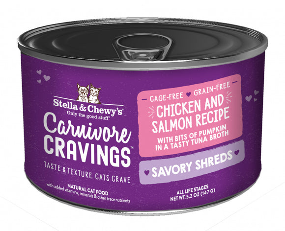 Stella & Chewy's Carnivore Cravings Savory Shreds Chicken & Salmon Dinner in Broth Wet Cat Food