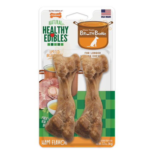 Nylabone Healthy Edibles Broth Bone All Natural Dog Treats Made With Real Bone Broth 2 count 1ea/Wolf - Up To 35 lb